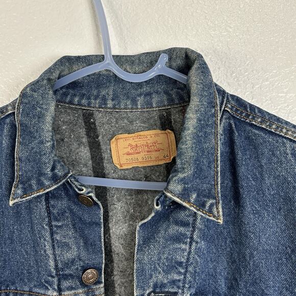 Vintage Levis Jean Jacket Mens 44 Blanket Lined Denim Trucker USA Made Grunge - Picture 3 of 12